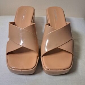 Jeffrey Campbell Nude Jelly Platform Sandals Criss Cross Block Heel Mules 80/90s